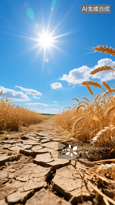 【AI数字艺术】盛夏阳光的炙烤，炎炎夏日下田地、海滩、沙漠图片素材
