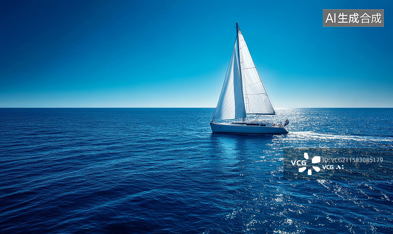 【AI数字艺术】海洋上航行的白色帆船图片素材