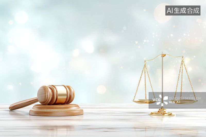 【AI数字艺术】金色法槌与天平的法律象征图图片素材