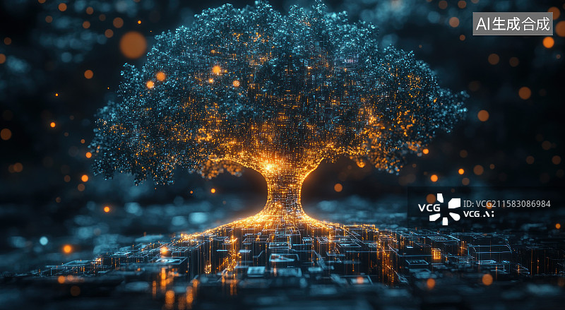 【AI数字艺术】科技感数字树抽象画面图片素材