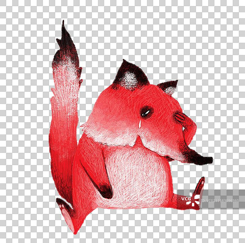 免抠PNG元素动物插画 坐在地面上哭泣的狐狸图片素材