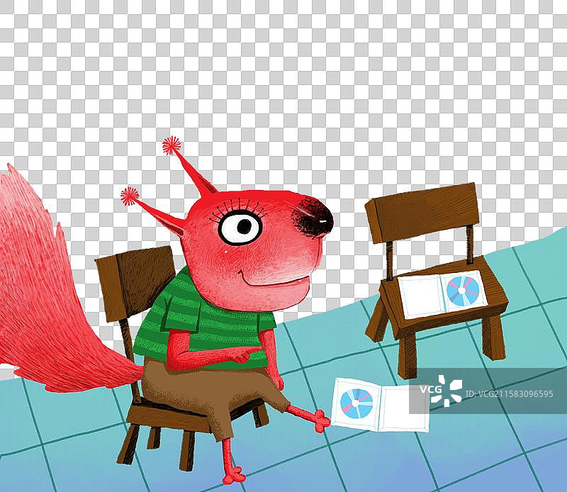 免抠PNG元素动物插画 坐在椅子上的松鼠图片素材