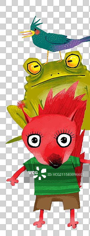 免抠PNG元素动物插画 鼠青蛙和小鸟图片素材