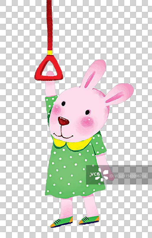 免抠PNG元素动物插画 拉着吊环的小兔子图片素材