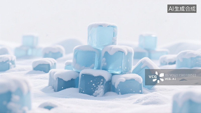 【AI数字艺术】奇幻冬日仙境雪地堆叠冰块3D毛毡插画创意抽象商业背景儿童读物节日设计企业活动季节营销和故事图片素材
