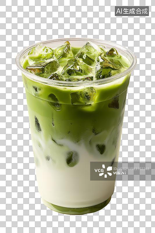 【AI数字艺术】透明杯装抹茶饮品图片素材
