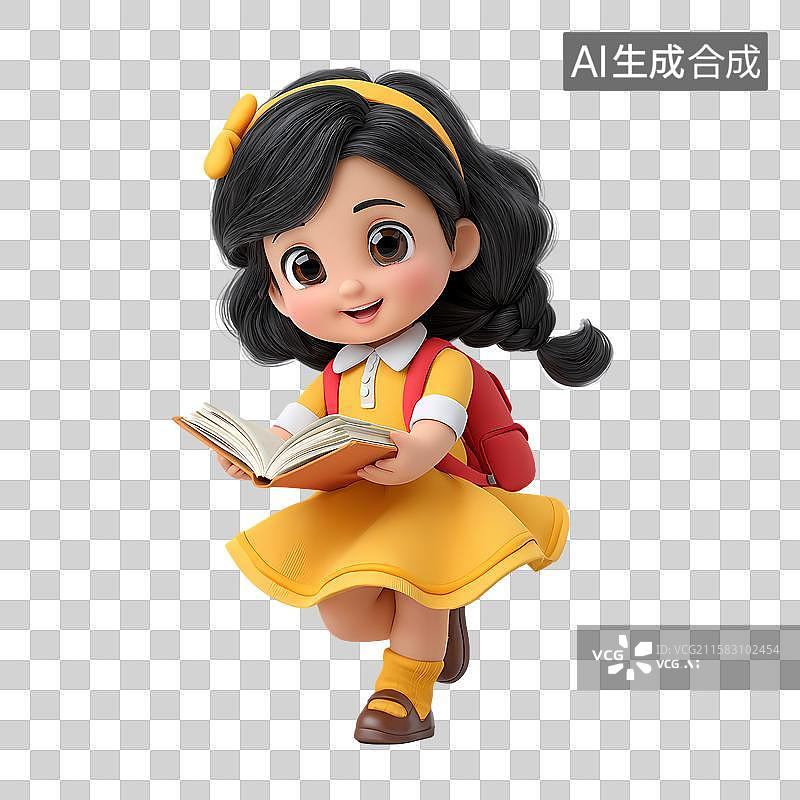 【AI数字艺术】背书包看书的小女孩图片素材