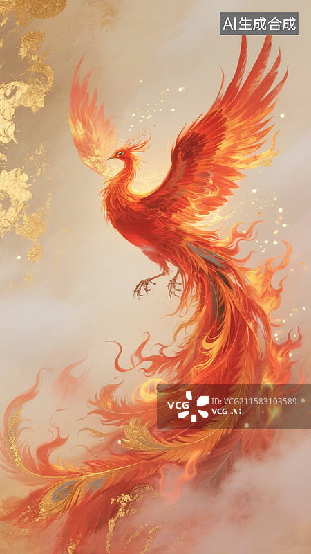 【AI数字艺术】凤凰插画背景图片素材