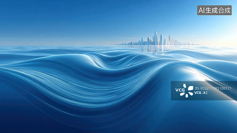 【AI数字艺术】城市与海浪图片素材