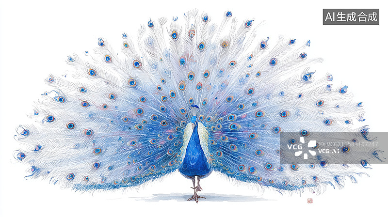 【AI数字艺术】孔雀开屏，羽毛斑斓图片素材