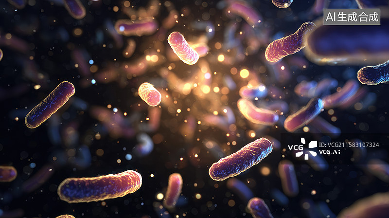 【AI数字艺术】微生物在显微镜下的动态场景图片素材