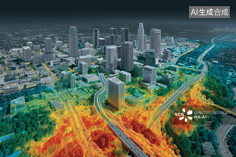 【AI数字艺术】城市热岛效应温度分布可视化图图片素材