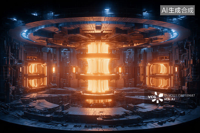 【AI数字艺术】未来圆形核聚变反应堆内部场景图片素材