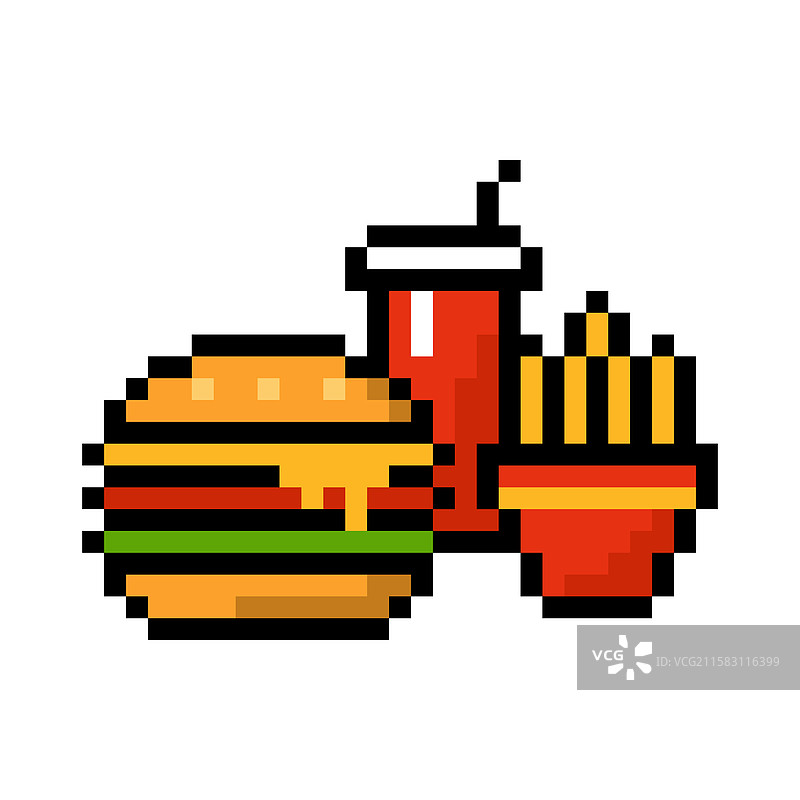 像素汉堡配汽水和薯条图片素材