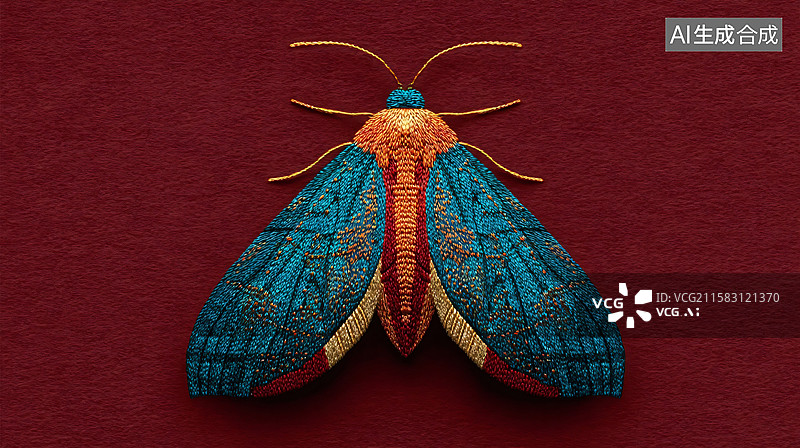 【AI数字艺术】刺绣蝴蝶装饰工艺图图片素材