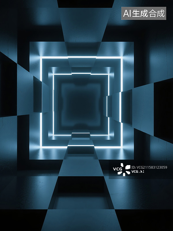 【AI数字艺术】黑暗创意正方形几何空间3D渲染背景图图片素材
