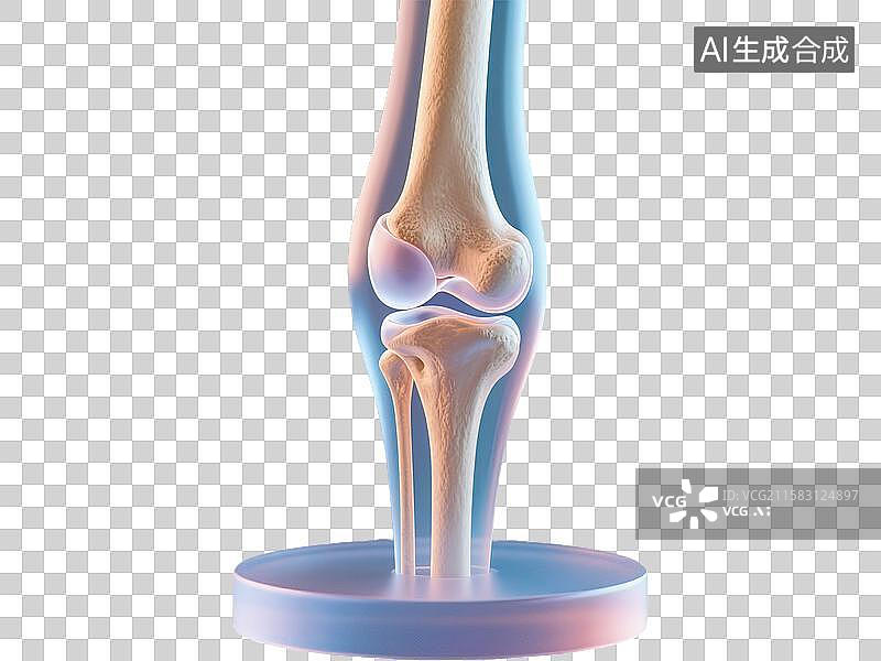【AI数字艺术】人体膝关节 3D圆形底座展示台医学教学骨科科普解剖构造关节炎半月板运动健康康复三维半透明磨砂玻璃质感图片素材