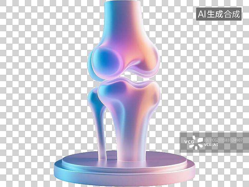 【AI数字艺术】人体膝关节 3D圆形底座展示台医学教学骨科科普解剖构造关节炎半月板运动健康康复三维半透明磨砂玻璃质感图片素材