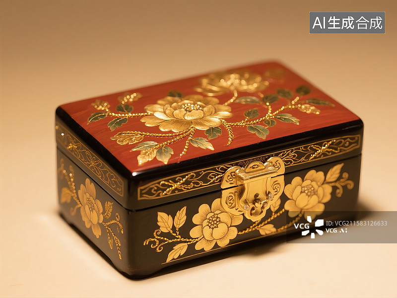 【AI数字艺术】绘有漆器图案的首饰盒图片素材