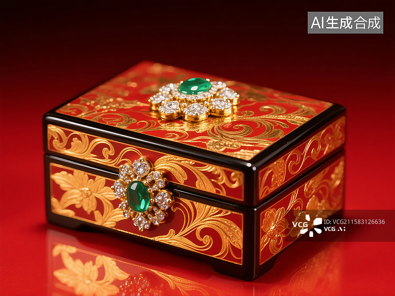 【AI数字艺术】绘有漆器图案的首饰盒图片素材