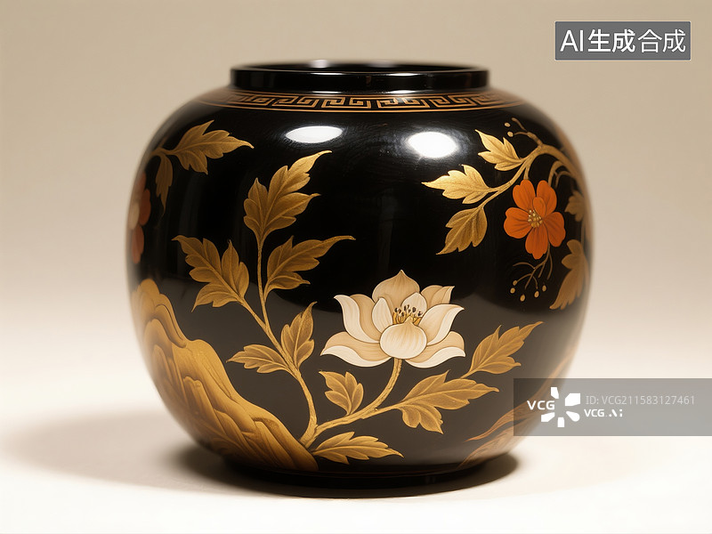 【AI数字艺术】白色背景下的漆器罐子特写镜头图片素材
