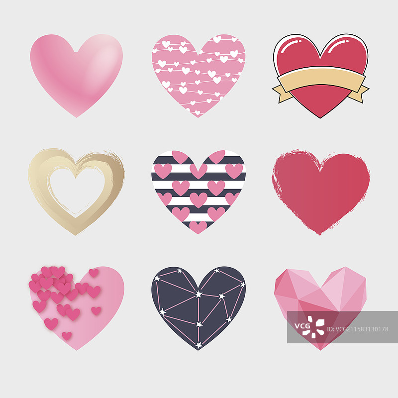 扁平心形图案集合图片素材