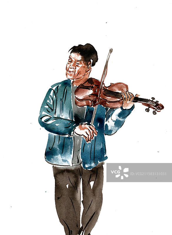拉小提琴的中年男人图片素材