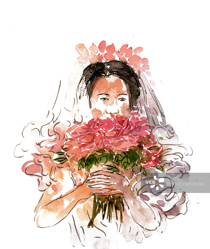 手捧鲜花的新娘图片素材