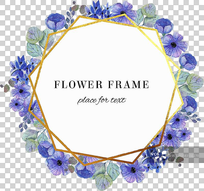 几何金框中的水彩花卉图片素材