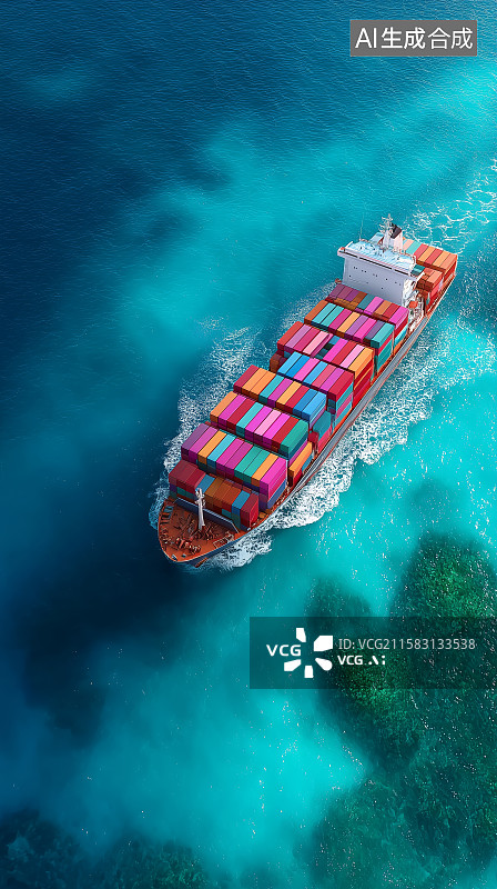 【AI数字艺术】集装箱货船在海上航行图片素材