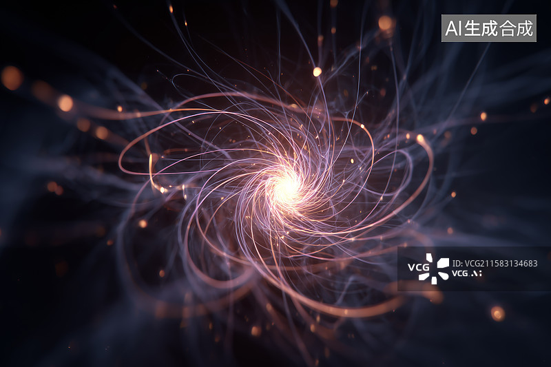 【AI数字艺术】纠缠核心能量爆发，发光量子线，充满活力的磁场图片素材