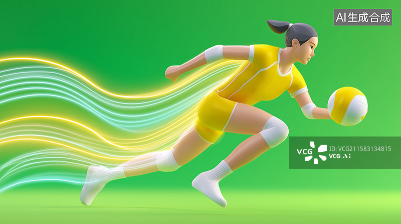 【AI数字艺术】女子排球运动员动态插画图片素材
