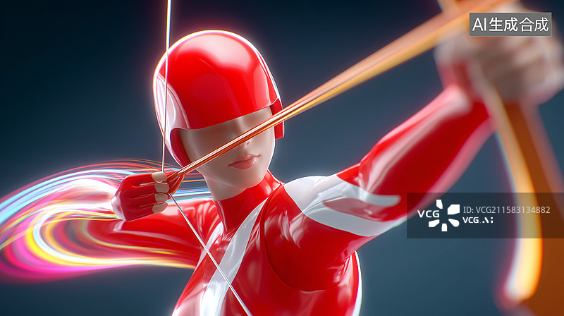 【AI数字艺术】3D炫彩红衣射箭运动员特写图片素材