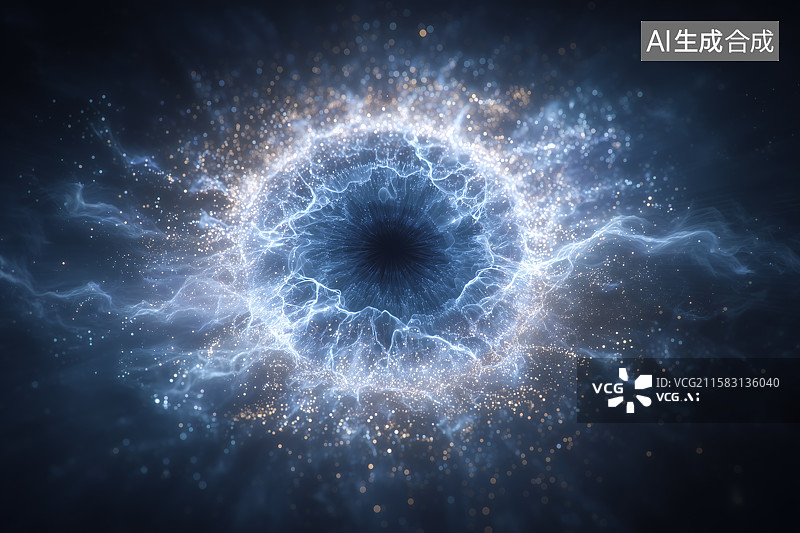 【AI数字艺术】量子核心内部抽象粒子云，悬浮纳米结构，数据流以光的形式呈现图片素材