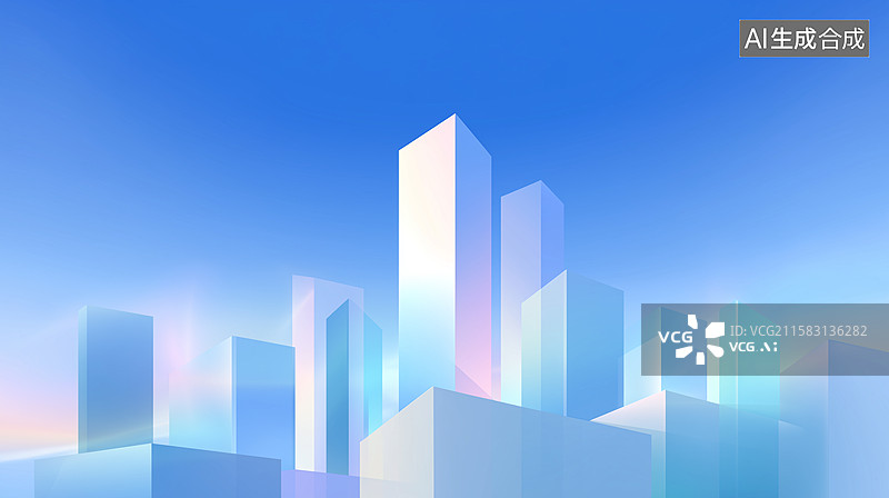 【AI数字艺术】渐变蓝城市建筑群插画图片素材