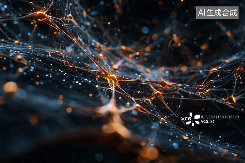 【AI数字艺术】深空量子节点，发光的连接点，复杂的纠缠网络图片素材