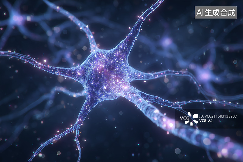【AI数字艺术】数字大脑与量子电路融合，AI-量子混合智能，发光的神经元通路图片素材