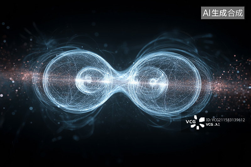 【AI数字艺术】同步振动的双粒子，纠缠的全息表现图片素材
