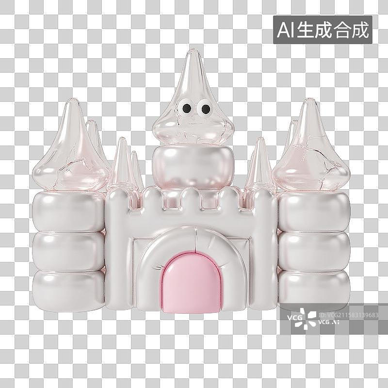【AI数字艺术】3d膨胀风冬季粉色城堡冰雕元素图片素材