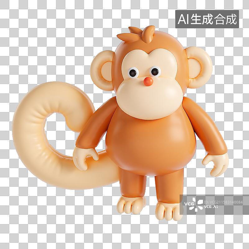 【AI数字艺术】3d膨胀风可爱长尾猴元素图片素材