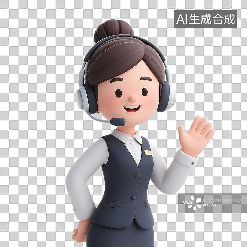 【AI数字艺术】3D带耳机商务客服人员元素图片素材