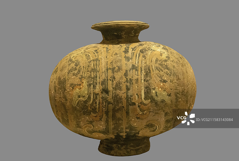 江苏省扬州中国大运河博物馆“中国的世界遗产”展：彩绘陶茧形壶（汉）图片素材