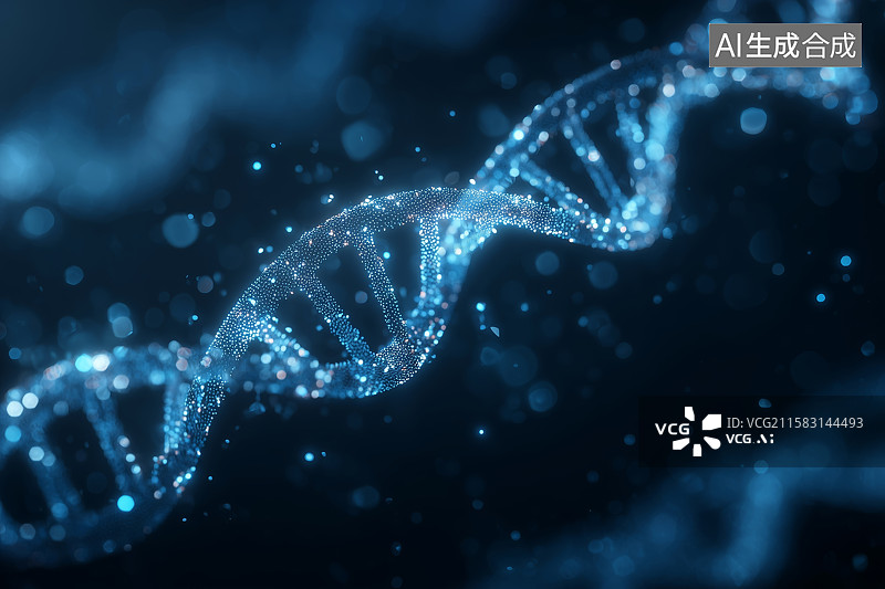 【AI数字艺术】DNA双螺旋结构的数字粒子光效可视化图片素材