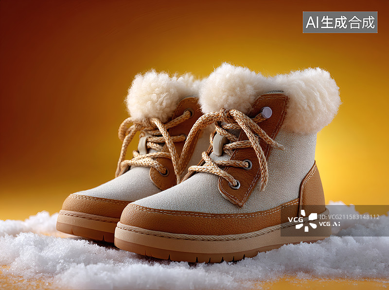 【AI数字艺术】一双保暖毛绒靴图片素材