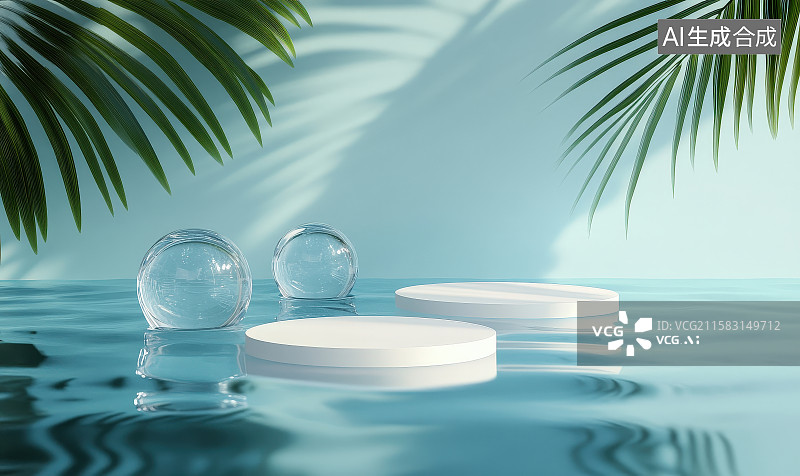 【AI数字艺术】圆形底座水面产品展示平台图片素材