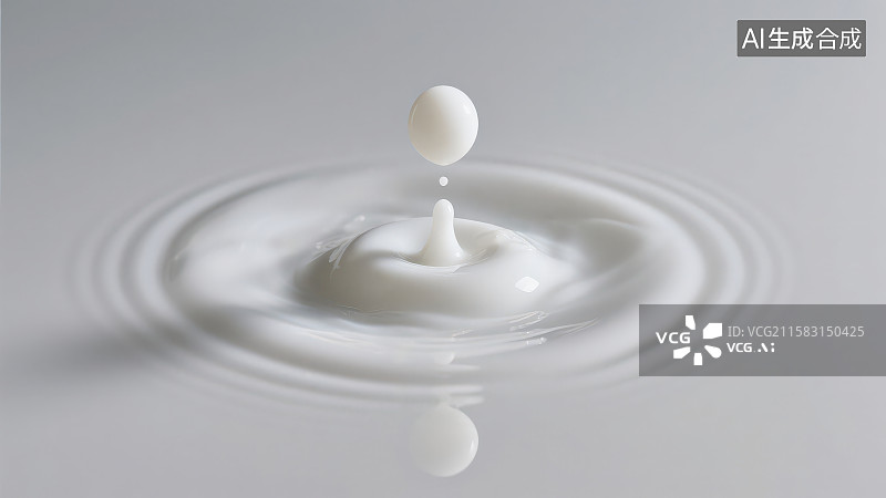 【AI数字艺术】牛奶滴落形成的水波纹微距特写图片素材