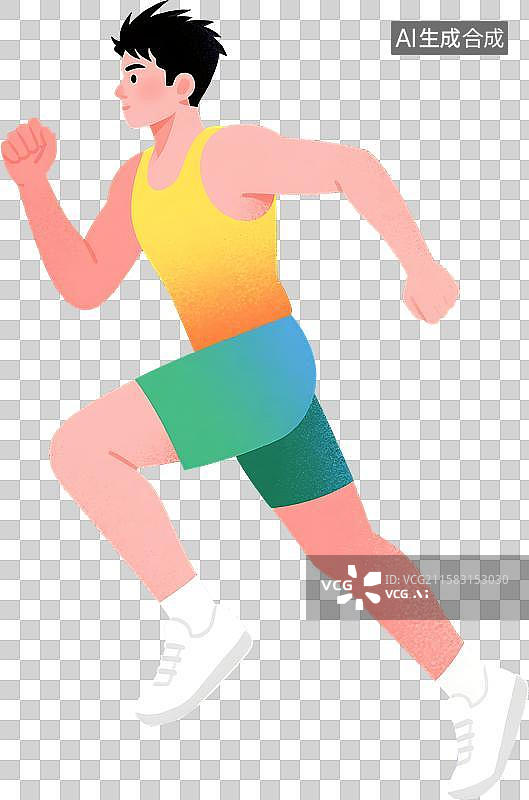 【AI数字艺术】扁平风格卡通短片跑步运动员插画素材图片素材