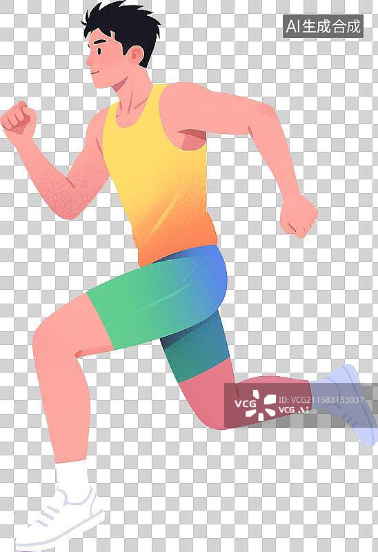【AI数字艺术】扁平风格卡通短片跑步运动员插画素材图片素材