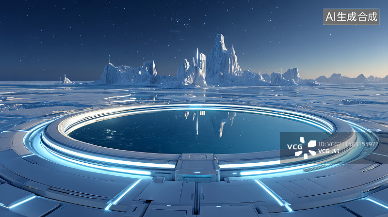 【AI数字艺术】极地科幻观测站图片素材