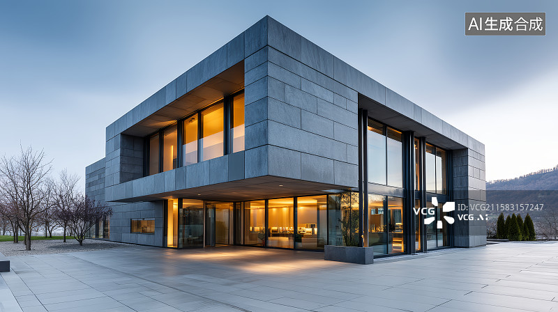 【AI数字艺术】光影交织的现代住宅图片素材